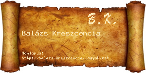Balázs Kreszcencia névjegykártya